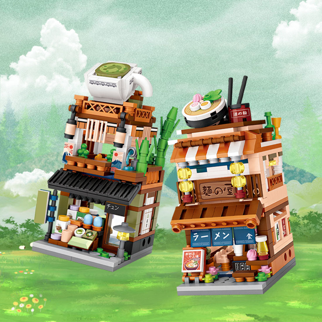 City mini Japanese street matcha shop MOC